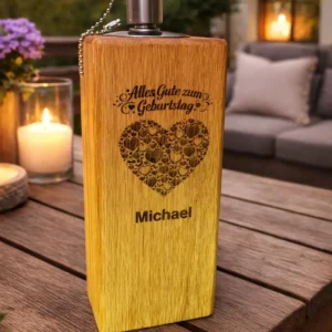 500 designs for custom engraving – Oak garden torch / patio torch, customizable (names, date, sayings & symbols) 20 - 90 cm height