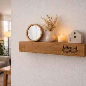 Oak wall beam with custom engraving (52 designs) – solid wood wall shelf – oak shelf board – various lengths – rounded front edge